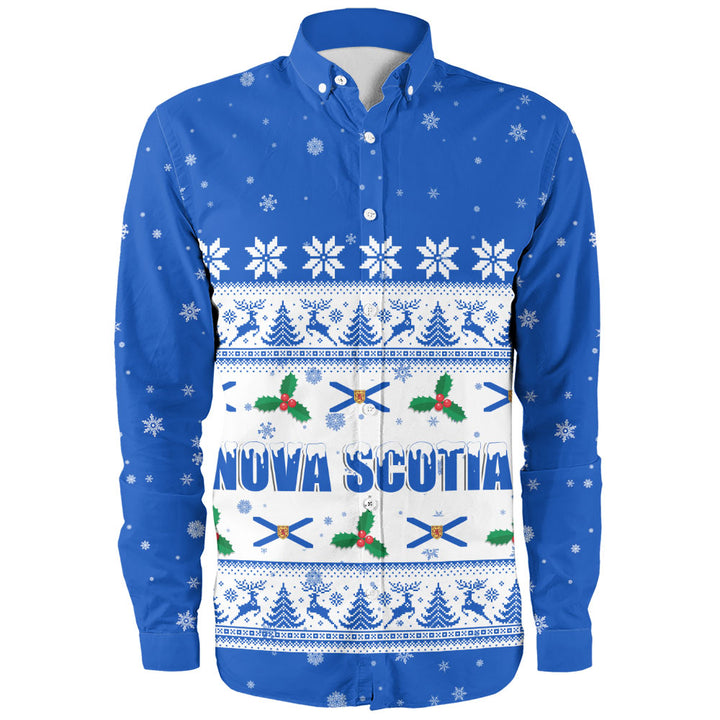 Nova Scotia Long Sleeve Shirt Christmas Knit Style Snowflake Reindeer