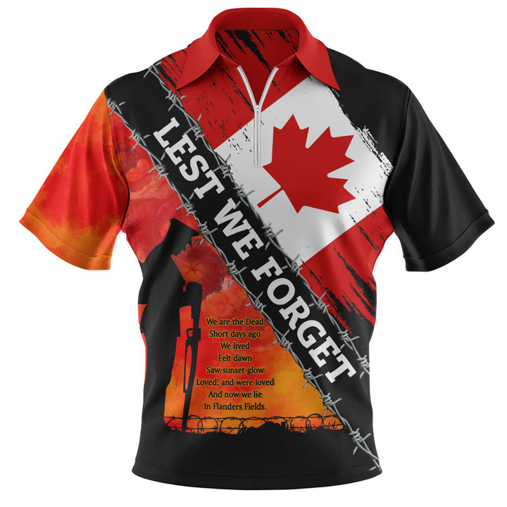 Canada Zip Polo Shirt Lest We Forget Canada Remembrance Day Poppy Pride