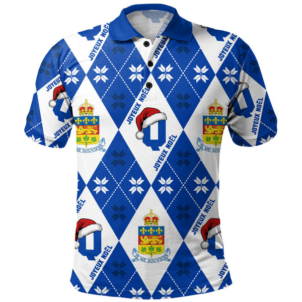 Quebec Polo Shirt Christmas Argyle Pattern With Royal Crest