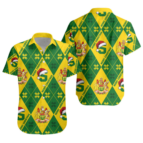 Saskatchewan Short Sleeve Shirt Christmas Argyle Pattern With Royal Crest
