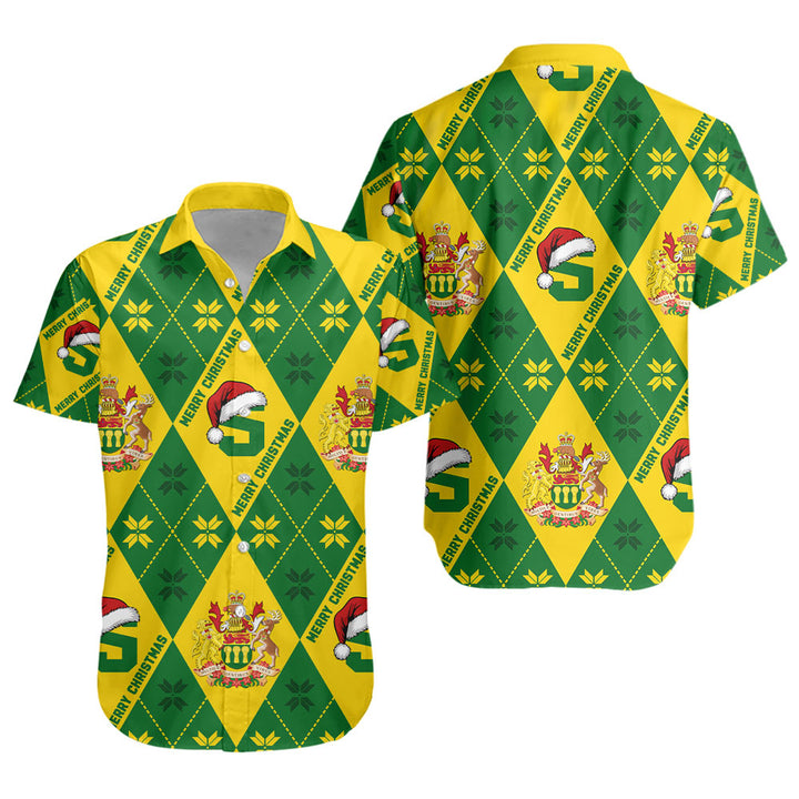 Saskatchewan Short Sleeve Shirt Christmas Argyle Pattern With Royal Crest