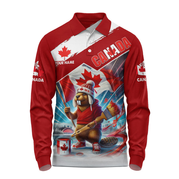 Canada Long Sleeve Polo Shirt Canada Day Beaver Pride Edition