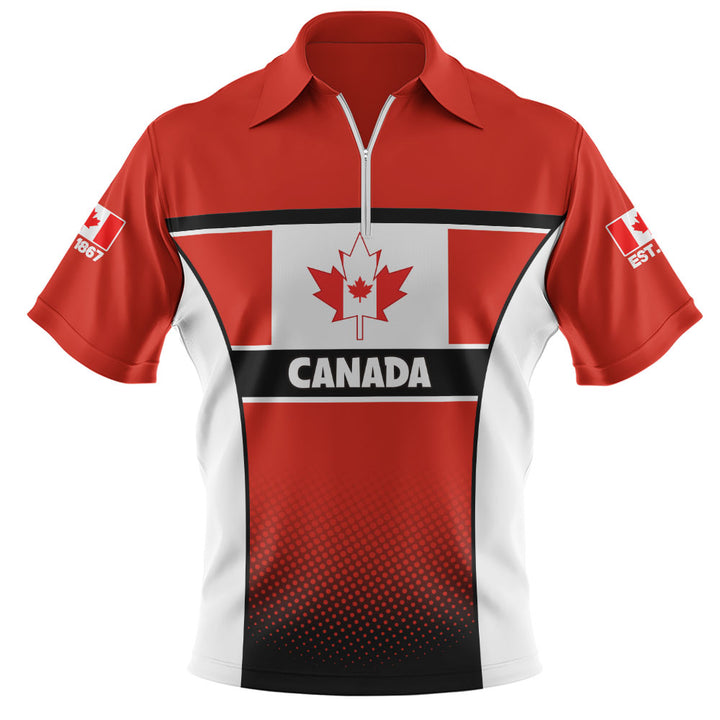 Canada Zip Polo Shirt Canadian Flag Heritage