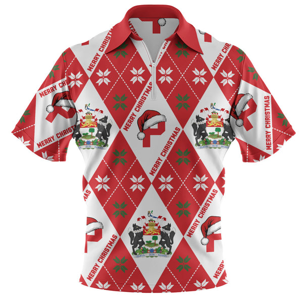 Prince Edward Island Zip Polo Shirt Christmas Argyle Pattern With Royal Crest
