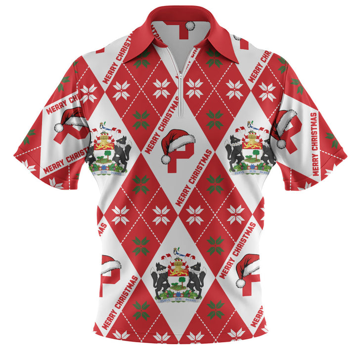 Prince Edward Island Zip Polo Shirt Christmas Argyle Pattern With Royal Crest