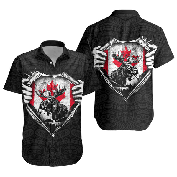 Canada Short Sleeve Shirt Haida Maple Flag Moose Legacy
