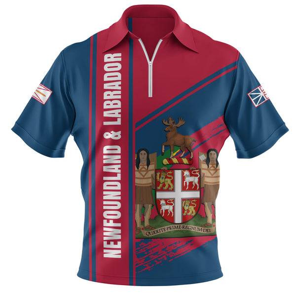 Newfoundland & Labrador Zip Polo Shirt Heritage Strength Crest