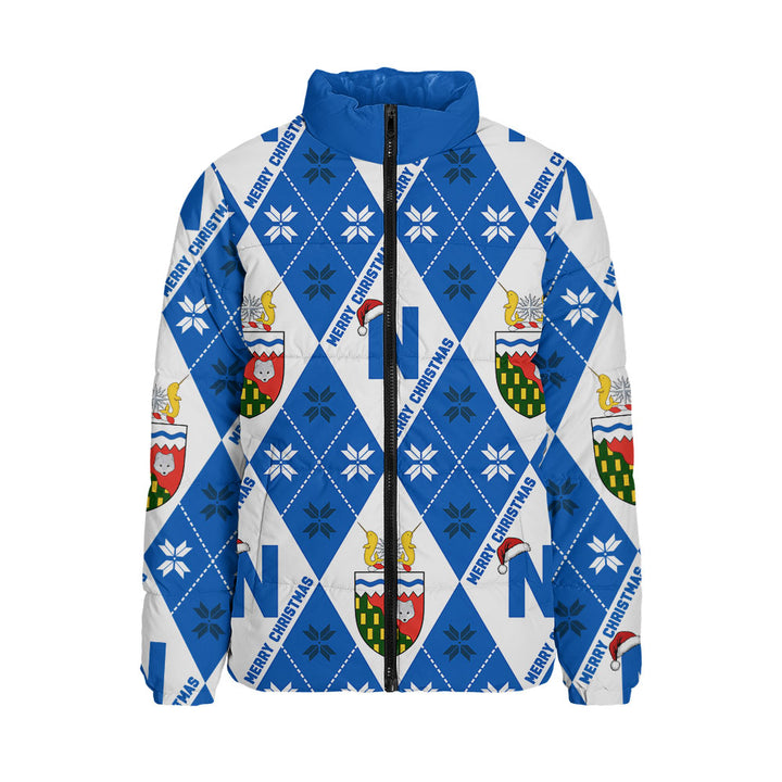 Northwest Territories Padded Jacket Christmas Argyle Pattern With Royal Crest