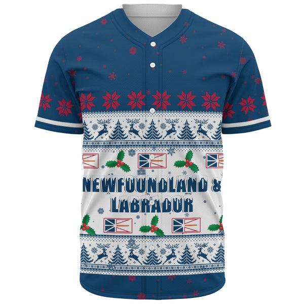 Newfoundland & Labrador Baseball Shirt Christmas Knit Style Snowflake Reindeer