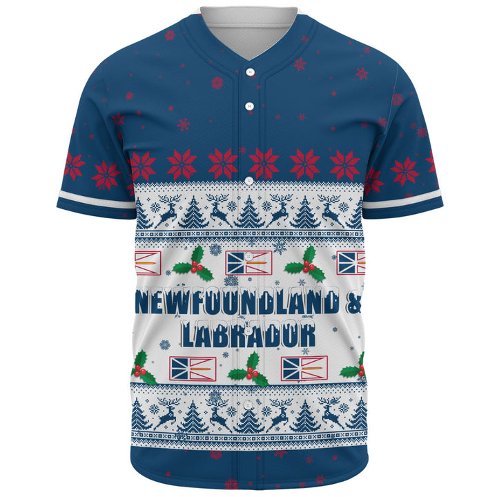 Newfoundland & Labrador Baseball Shirt Christmas Knit Style Snowflake Reindeer