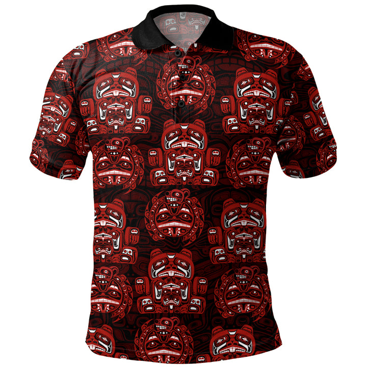 Canada Polo Shirt Haida Spirit Face Totem Repeat Print