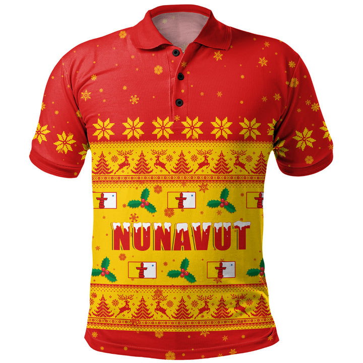 Nunavut Polo Shirt Christmas Knit Style Snowflake Reindeer