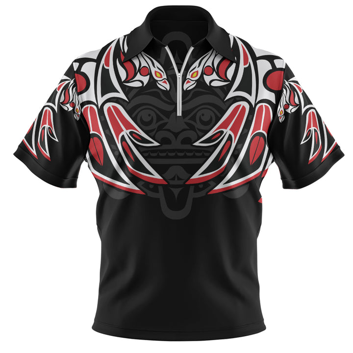 Canada Zip Polo Shirt Tribal Guardian Spirit Haida Style