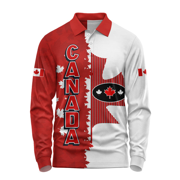 Canada Long Sleeve Polo Shirt Bold Leaf Patriotic Canada Edition
