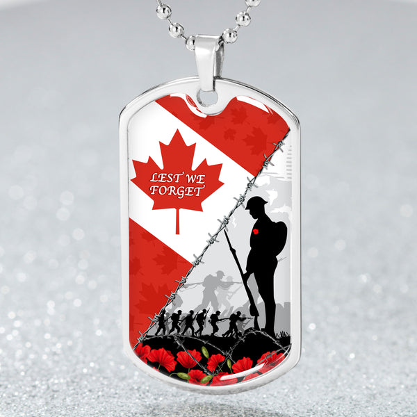 Canada Dog Tag Remembrance Day Poppy Flower And Barbed Wire