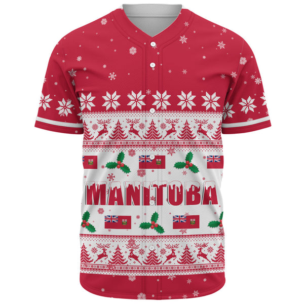 Manitoba Baseball Shirt Christmas Knit Style Snowflake Reindeer