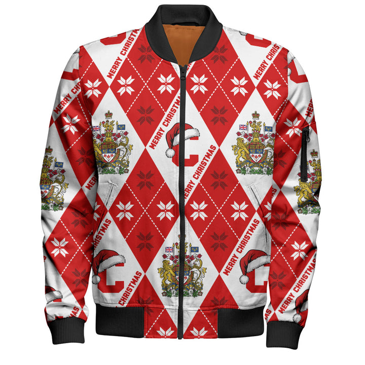 Canada Bomber Jacket Christmas Argyle Pattern With Royal Crest
