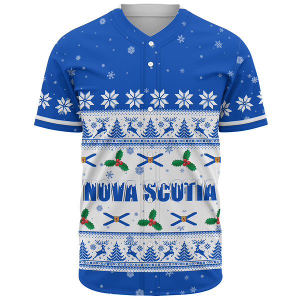 Nova Scotia Baseball Shirt Christmas Knit Style Snowflake Reindeer
