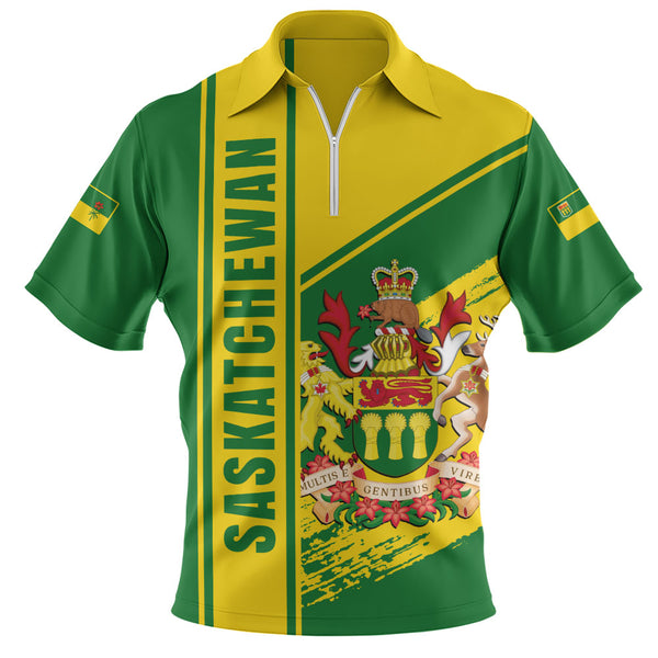 Saskatchewan Zip Polo Shirt Heritage Strength Crest
