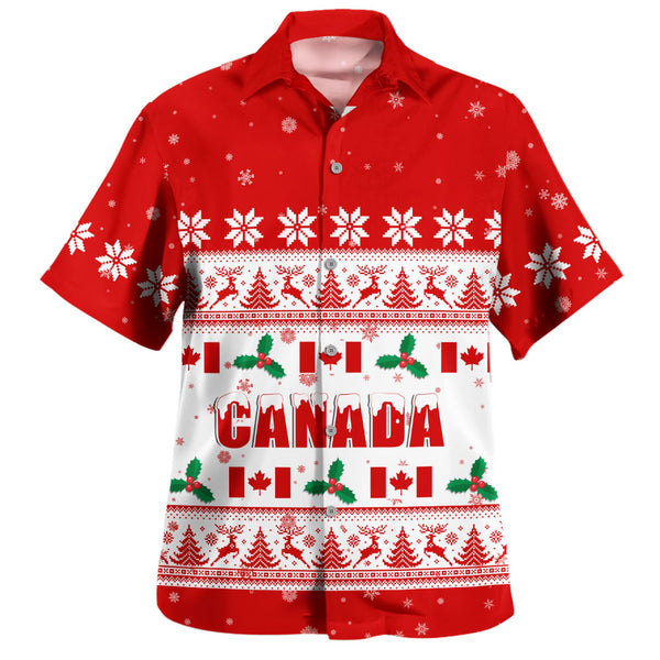 Canada Bowling Shirt Christmas Knit Style Snowflake Reindeer