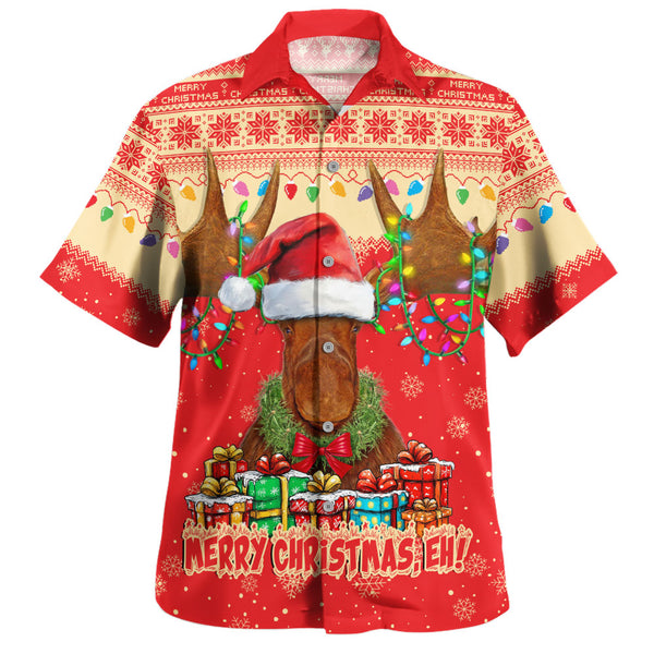 Canada Bowling Shirt Xmas Moose Lights Celebration