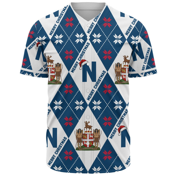 Newfoundland & Labrador Baseball Shirt Christmas Argyle Pattern With Royal Crest