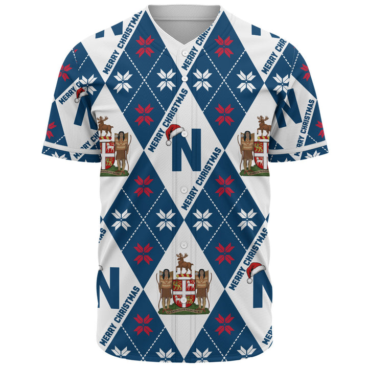 Newfoundland & Labrador Baseball Shirt Christmas Argyle Pattern With Royal Crest