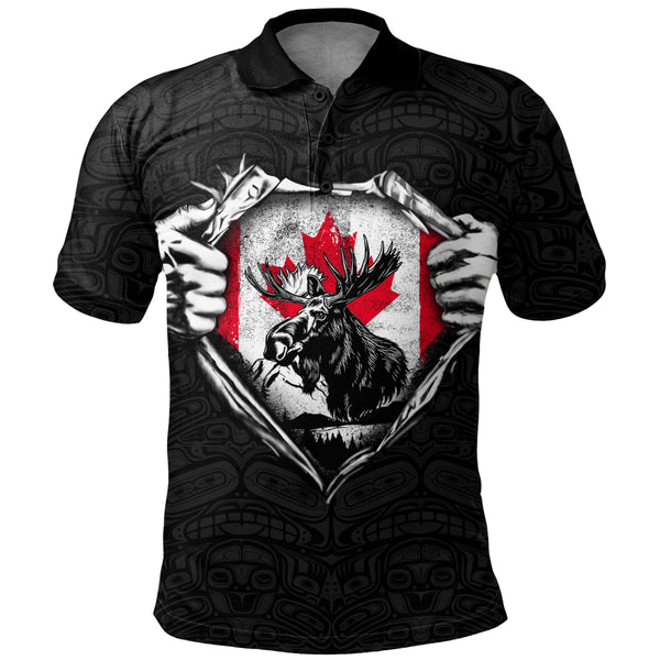 Canada Polo Shirt Haida Maple Flag Moose Legacy
