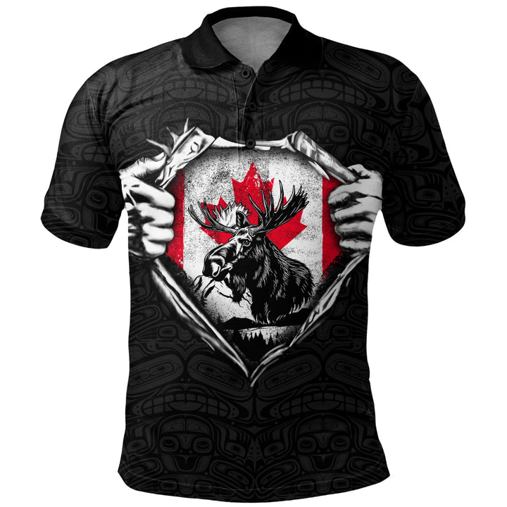 Canada Polo Shirt Haida Maple Flag Moose Legacy