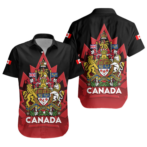 Canada Short Sleeve Shirt Royal Red Black National Emblem Of Canada