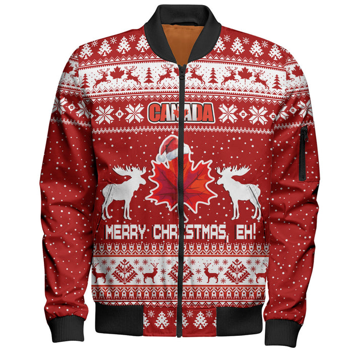 Canada Bomber Jacket Maple Leaf Merry Christmas Eh
