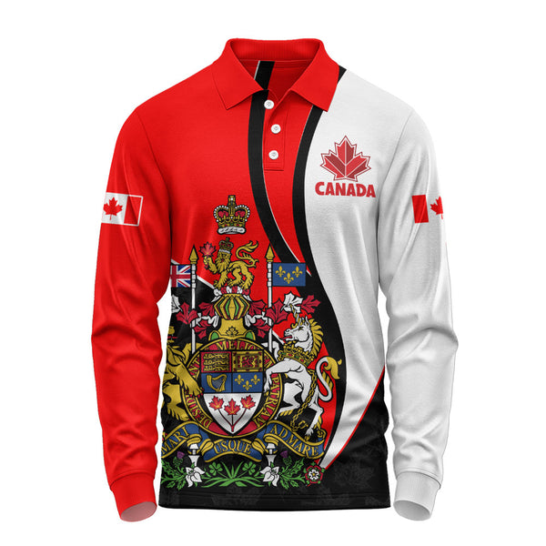 Canada Long Sleeve Polo Shirt Maple Crown Crest With National Pride