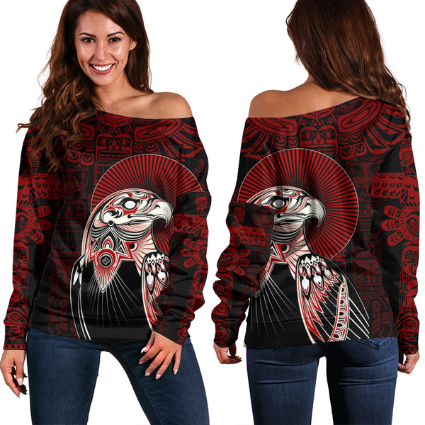 Canada Off Shoulder Sweatshirt Canada Haida Eagle Warrior Legacy