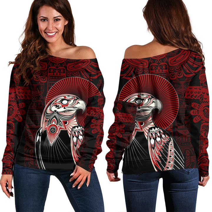 Canada Off Shoulder Sweatshirt Canada Haida Eagle Warrior Legacy