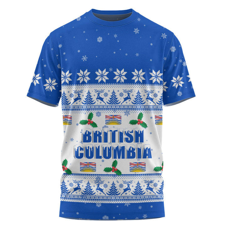 British Columbia T-Shirt Christmas Knit Style Snowflake Reindeer