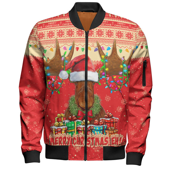Canada Bomber Jacket Xmas Moose Lights Celebration