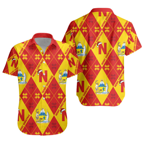 Nunavut Short Sleeve Shirt Christmas Argyle Pattern With Royal Crest