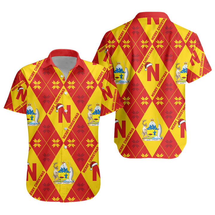 Nunavut Short Sleeve Shirt Christmas Argyle Pattern With Royal Crest