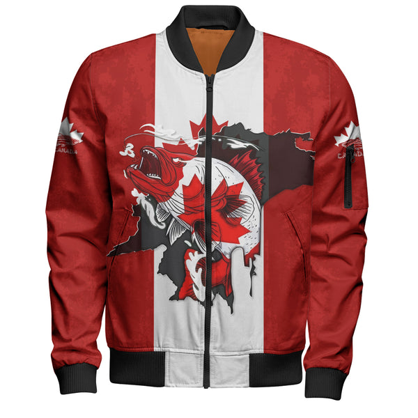 Canada Bomber Jacket Born To Fish Proud To Be Canadian