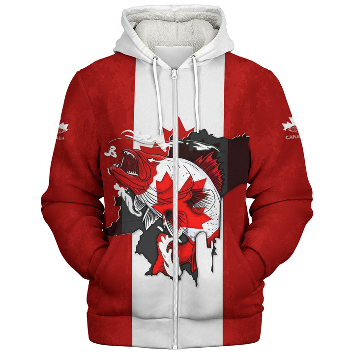 Canada Sherpa Hoodie Born To Fish Proud To Be Canadian