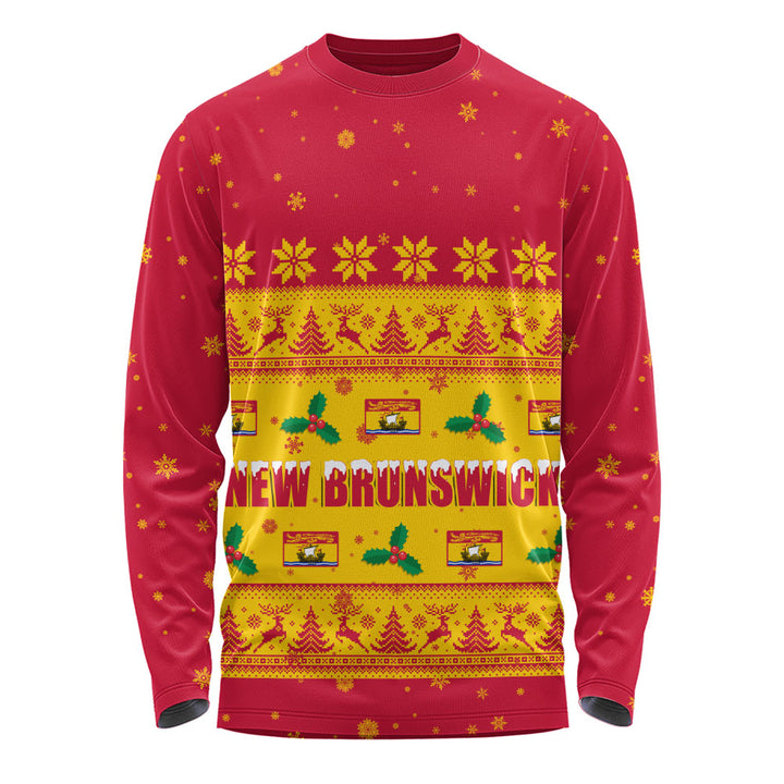 New Brunswick Long Sleeve T-Shirt Christmas Knit Style Snowflake Reindeer