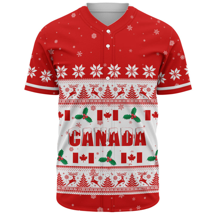 Canada Baseball Shirt Christmas Knit Style Snowflake Reindeer