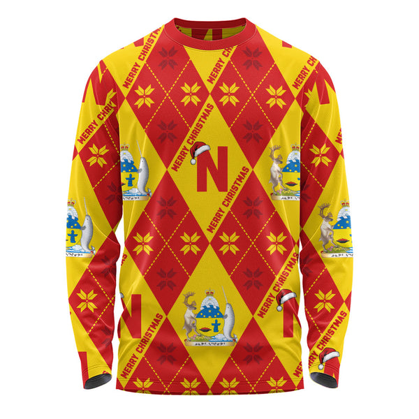 Nunavut Long Sleeve T-Shirt Christmas Argyle Pattern With Royal Crest
