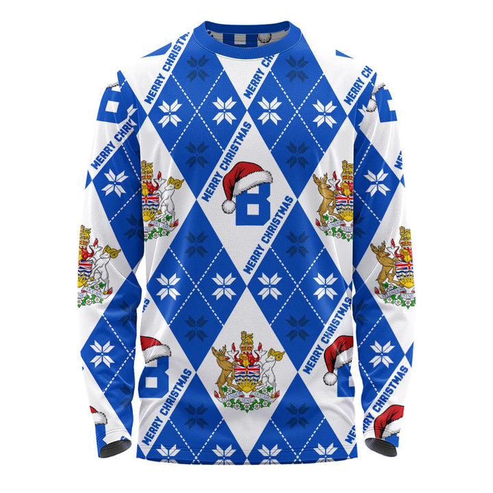 British Columbia Long Sleeve T-Shirt Christmas Argyle Pattern With Royal Crest