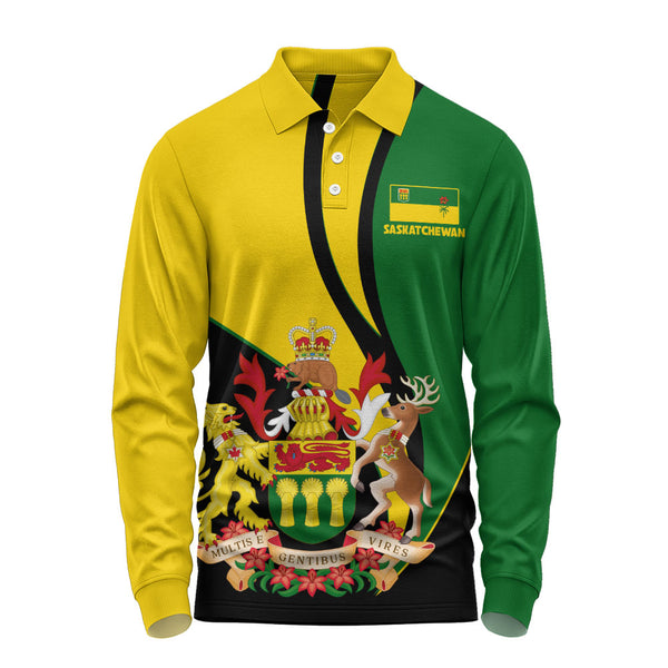 Saskatchewan Long Sleeve Polo Shirt Heritage Pride Of The North