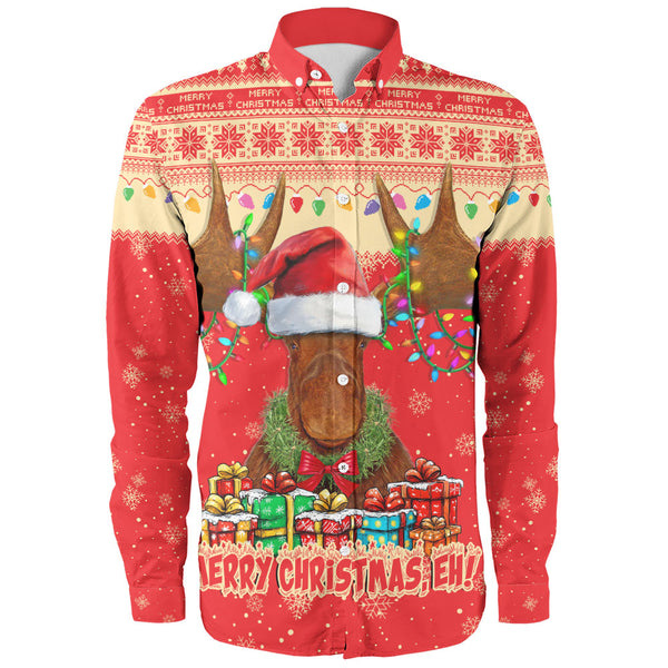 Canada Long Sleeve Shirt Xmas Moose Lights Celebration