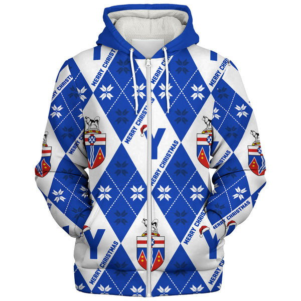 Yukon Sherpa Hoodie Christmas Argyle Pattern With Royal Crest