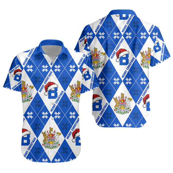 British Columbia Short Sleeve Shirt Christmas Argyle Pattern With Royal Crest