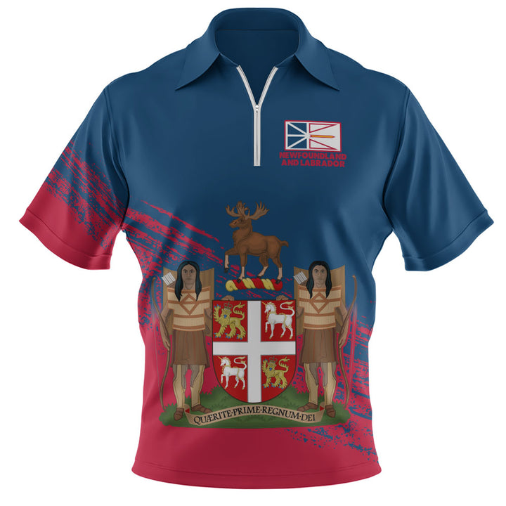 Newfoundland & Labrador Zip Polo Shirt Pride Of The Provinces