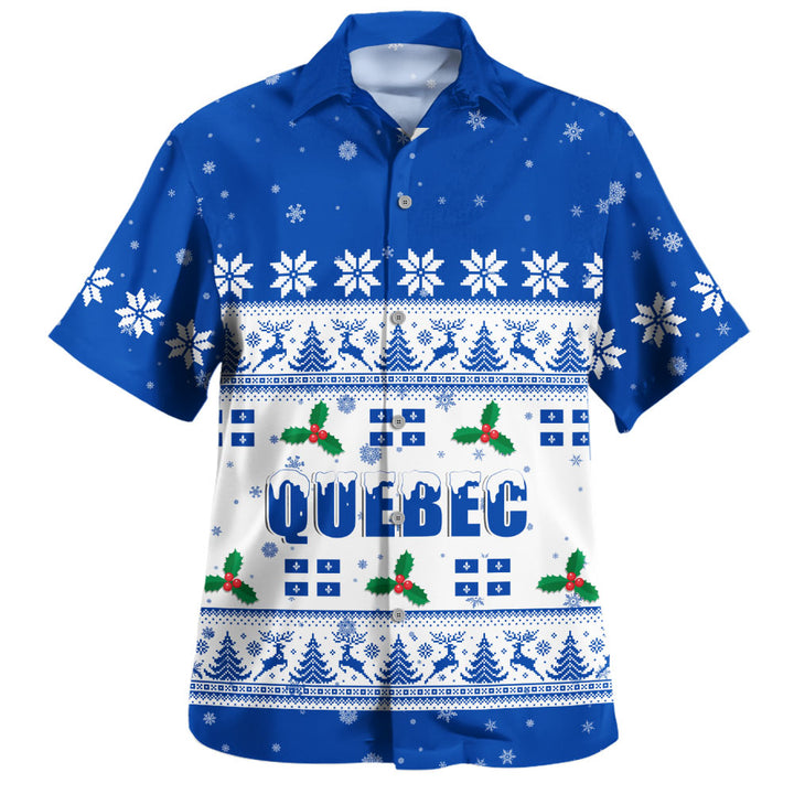 Quebec Bowling Shirt Christmas Knit Style Snowflake Reindeer